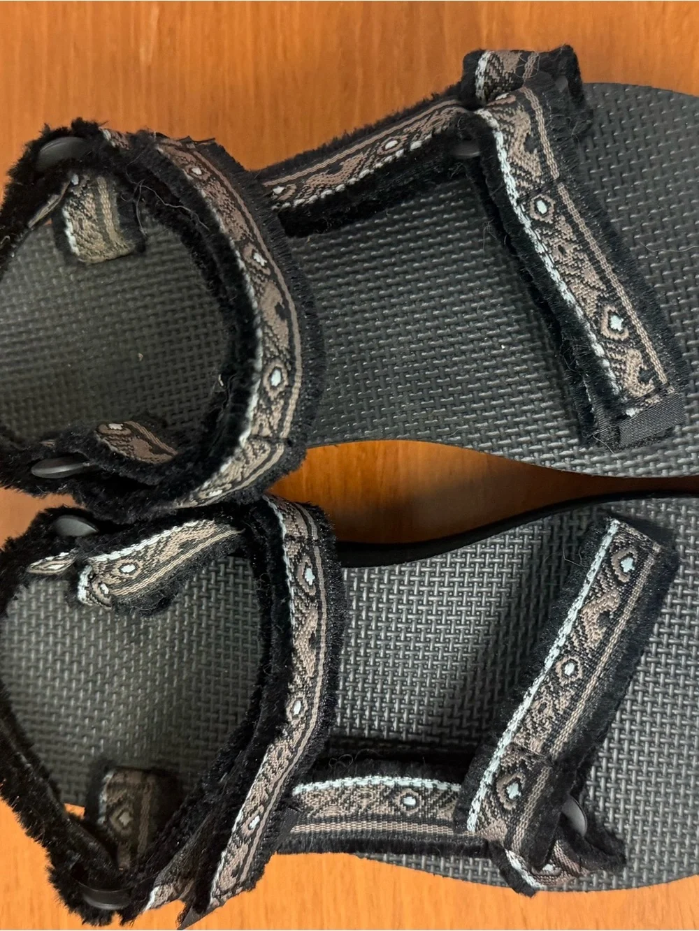 Black Strappy Patterned Teva Sandals